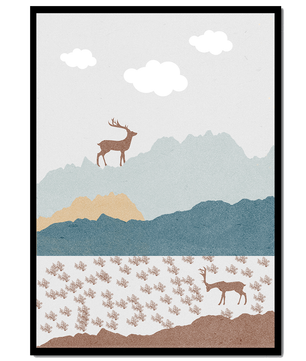 Majestic Deer and Mountain Landscape in Minimalist Style - Mi tienda
