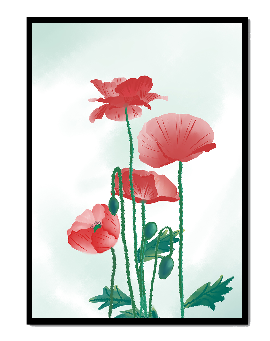 Amapolas rojas en un entorno natural minimalista