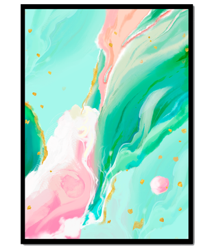 Obra de arte abstracta en pasteles y dorado con patrones fluidos