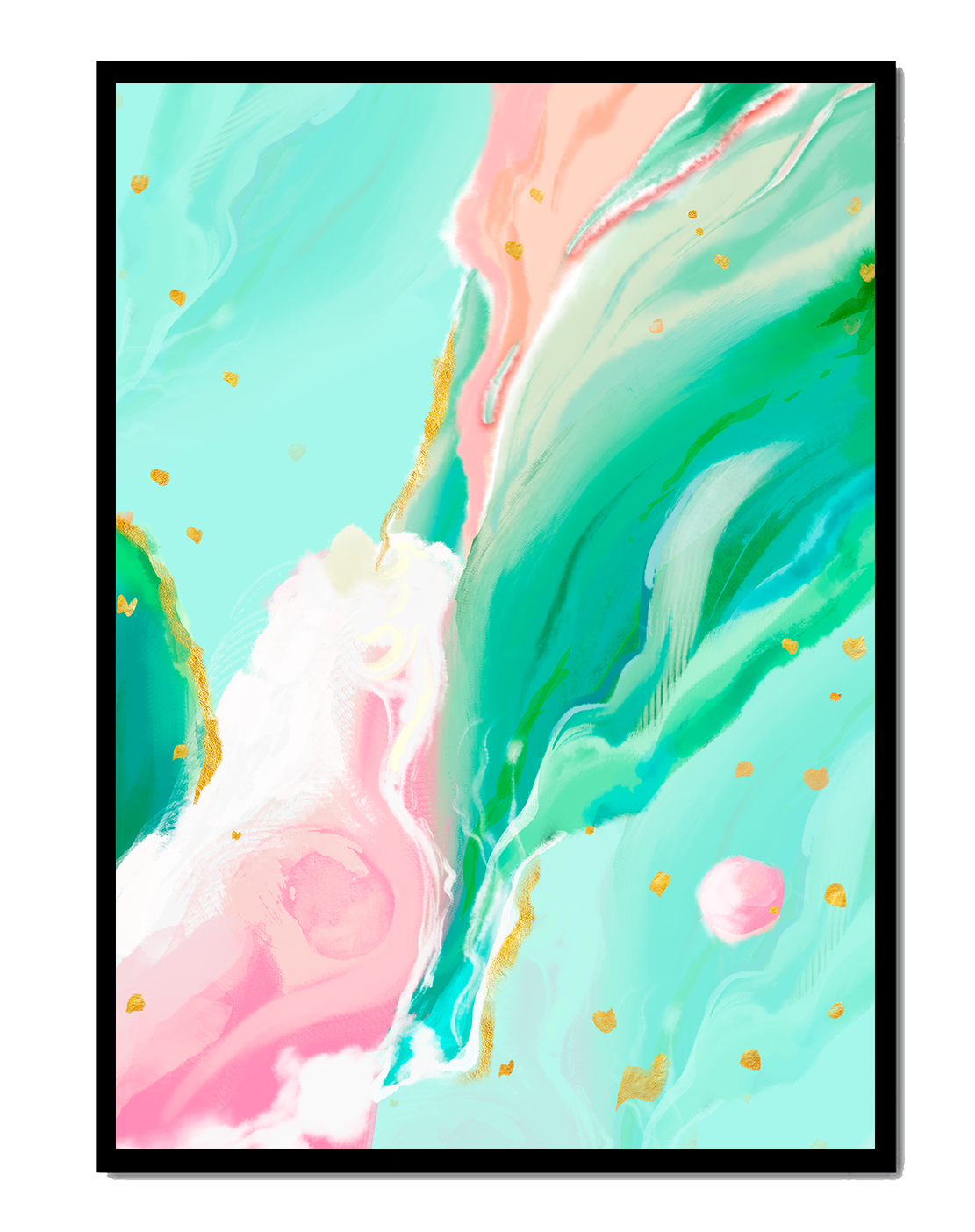 Obra de arte abstracta en pasteles y dorado con patrones fluidos