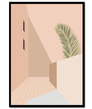 Moderne minimalistische Architekturszene mit Palmblatt