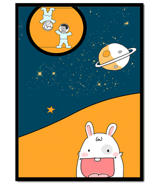 Playful Cartoon of Astronauts and Rabbit with Planet and Stars - Mi tienda