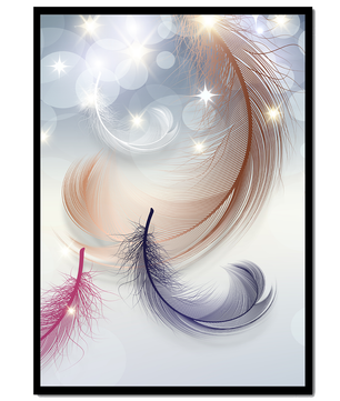 Ilustración abstracta elegante de pluma con estrellas y luz bokeh