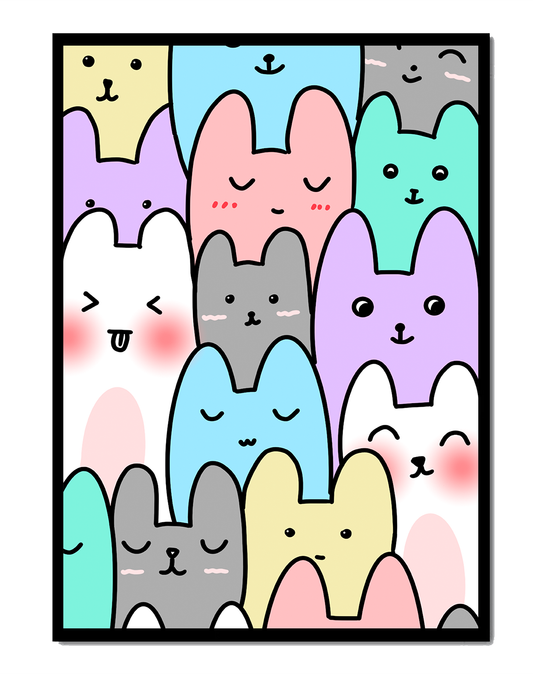 Colorful cartoon animal pattern with smiling faces
