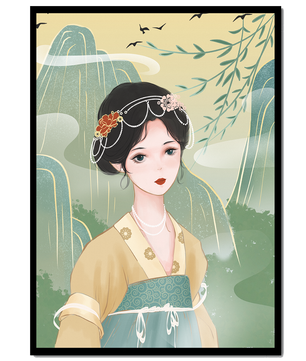 Traditional Asian Art Featuring Woman with Jewel Embellishments