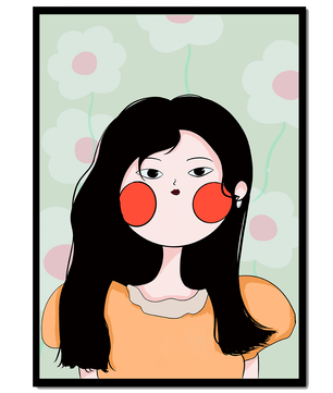 Charmante illustration d'une jeune femme avec un fond floral