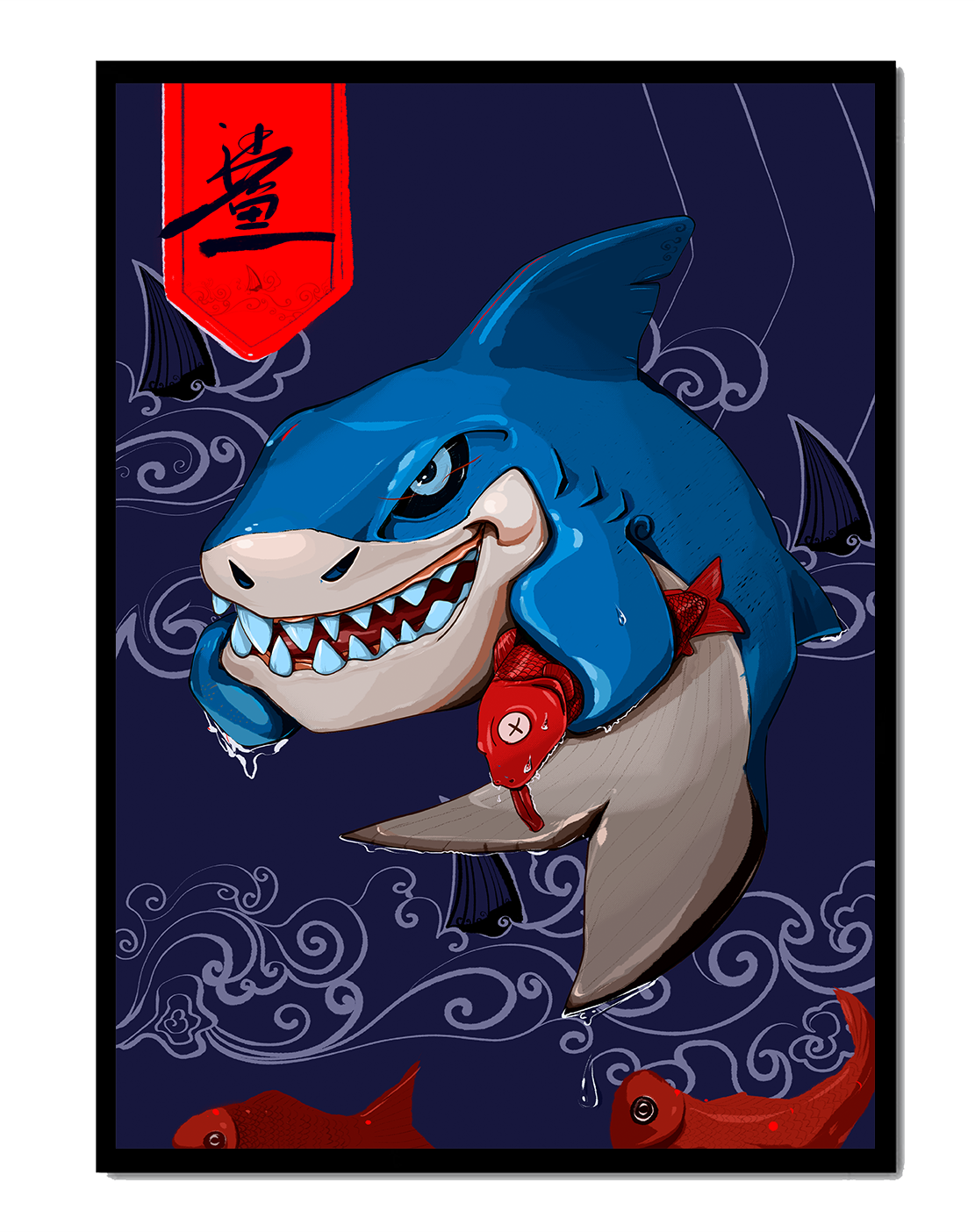 Playful illustration of a cartoon shark with nautical elements