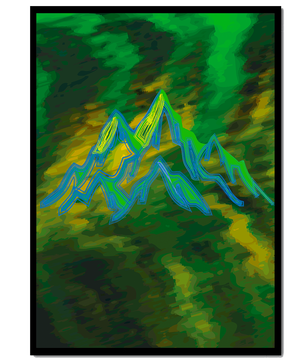 Abstract mountain landscape with vibrant colors and geometric lines
