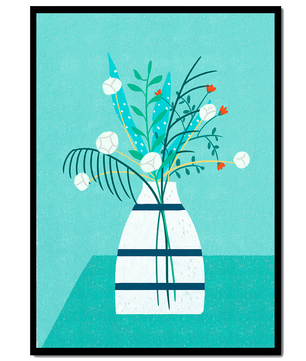 Floral Arrangement In Minimalist Vase On Teal Background - Mi tienda