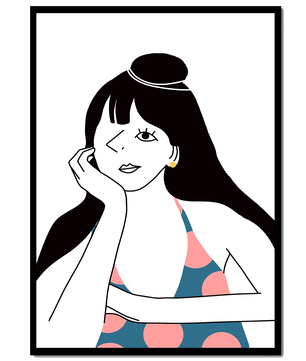 Elegant Minimalist Woman Portrait with Polka Dot Dress and Gold Earring - Mi tienda