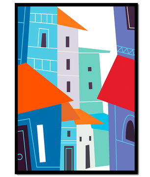 Paisaje urbano abstracto colorido con edificios geométricos