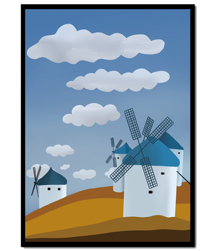 Scenic Windmills on a Sunny Day with Blue Skies and Clouds