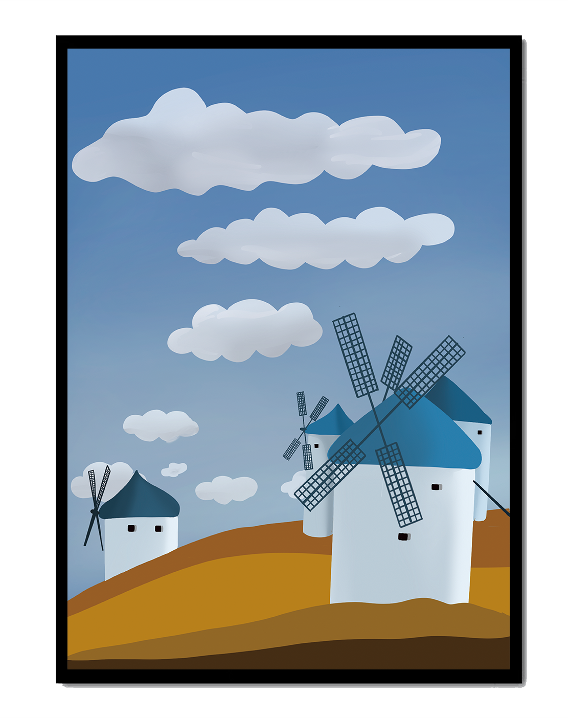 Scenic Windmills on a Sunny Day with Blue Skies and Clouds