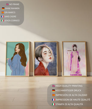 Tríptico de retratos femeninos en estilo moderno