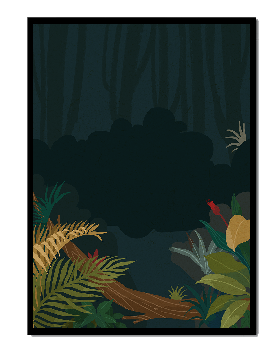 Illustrated Jungle Landscape with Lush Foliage