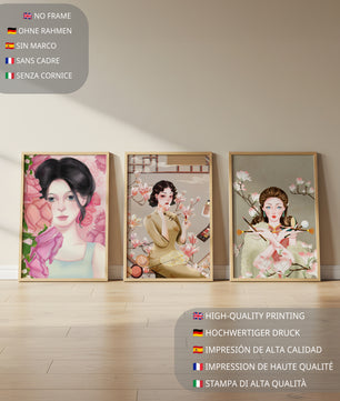 Arte Moderno de Mujeres Asiáticas en Decoración de Pared