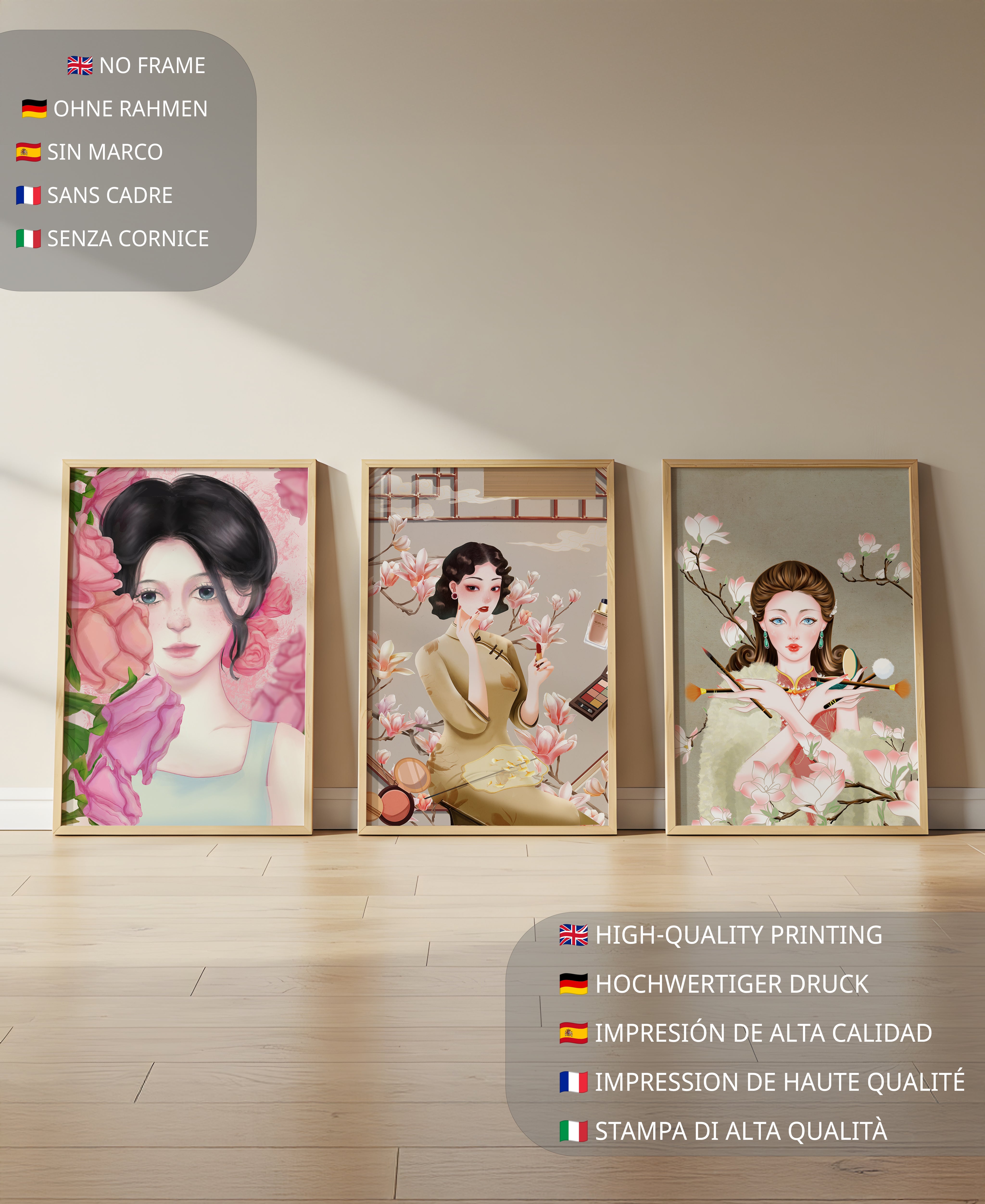 Arte Moderno de Mujeres Asiáticas en Decoración de Pared