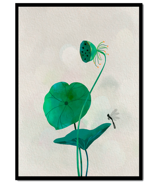 Lotus Flower and Dragonfly with Watercolor Effect - Mi tienda