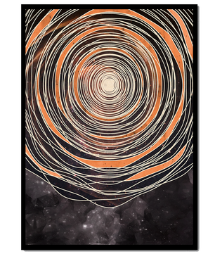 Espiral cósmica abstracta con patrones ovalados concéntricos y fondo estrellado