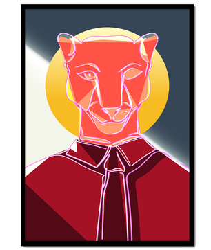 Arte de Puma Geométrico Colorido con Círculo Dorado