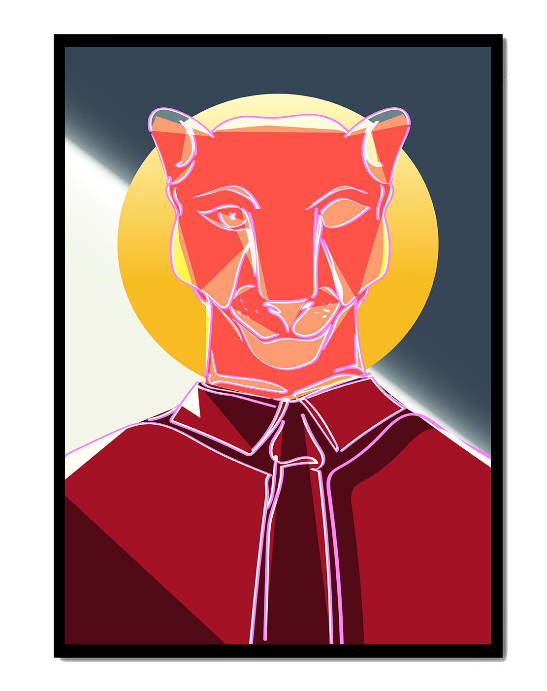 Colorful Geometric Panther Art with Golden Circle