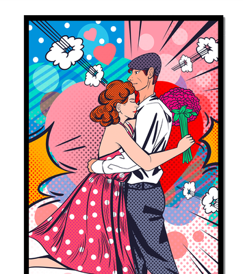 Pop Art Couple Embracing with a Colorful Background