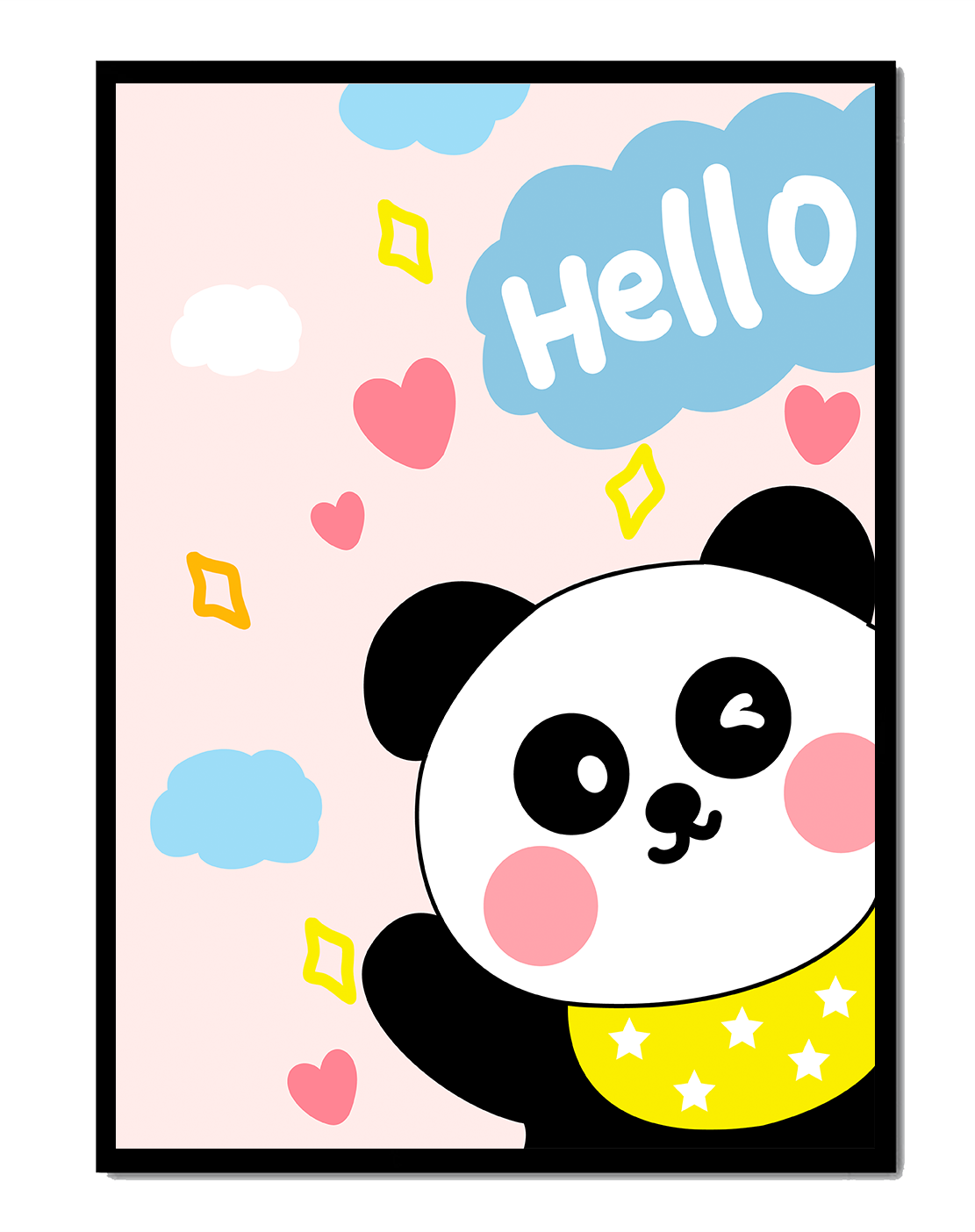 Panda illustration with playful elements and pastel colors