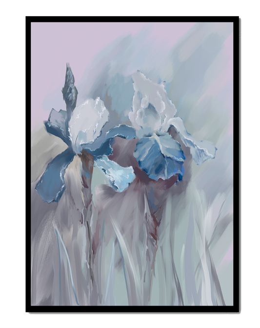 Delicate blue and white floral painting with soft brush strokes
