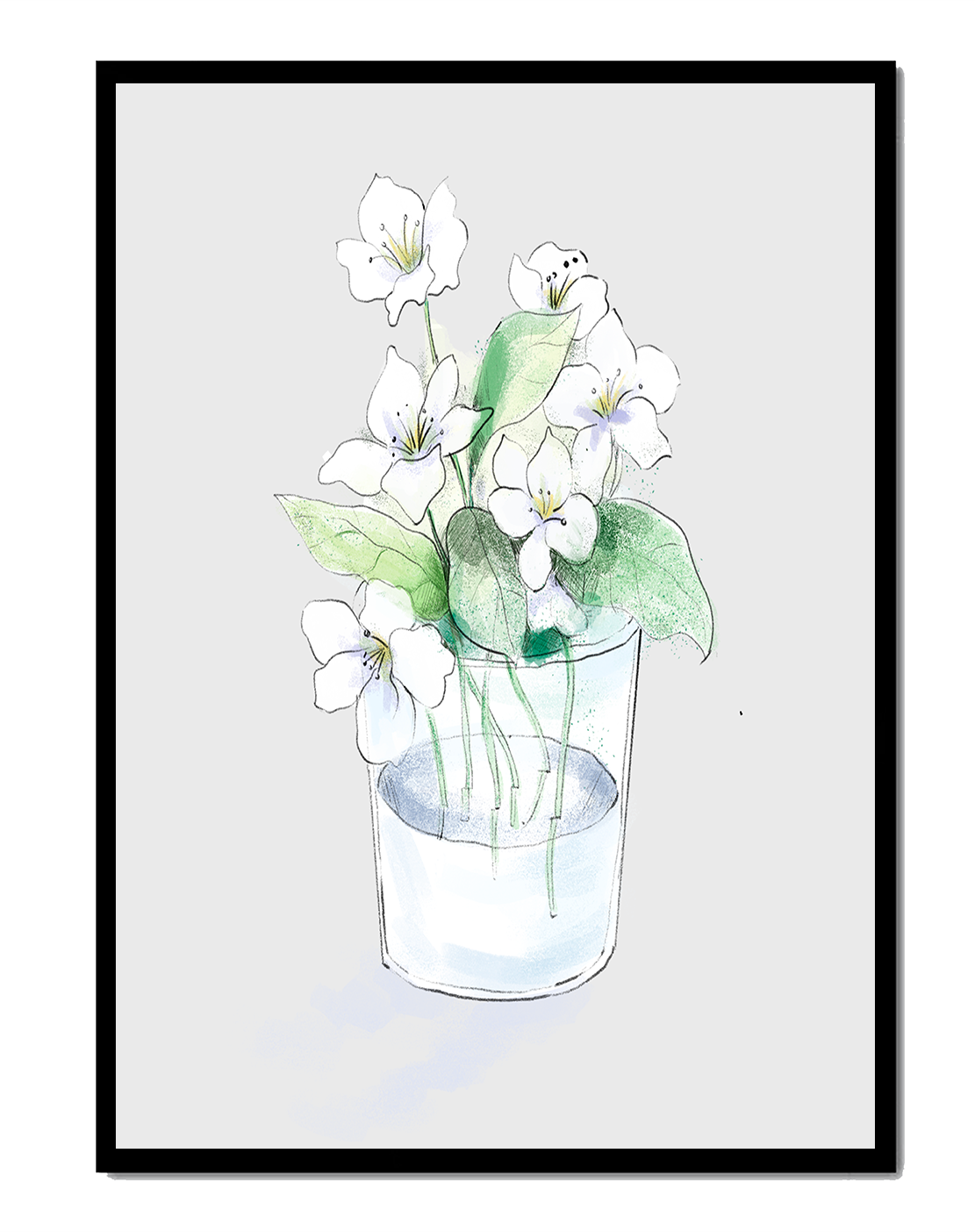 Delicate white flowers in a glass vase illustration