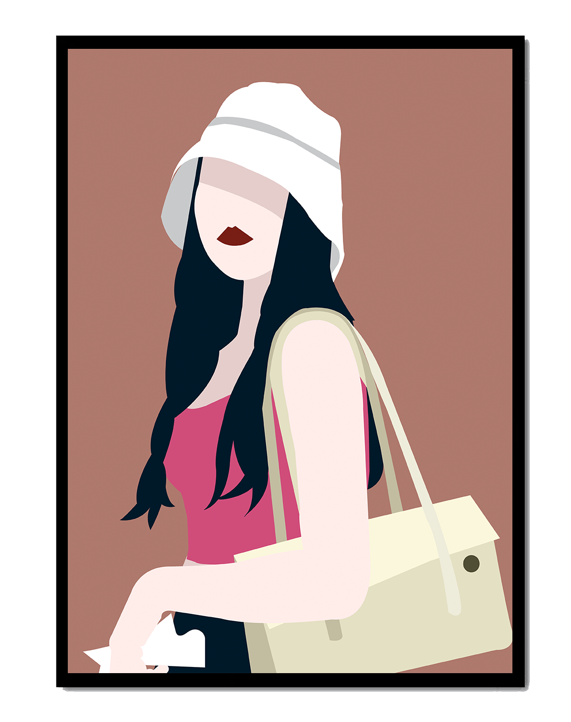 Stylish illustration of a woman in a bucket hat and casual outfit