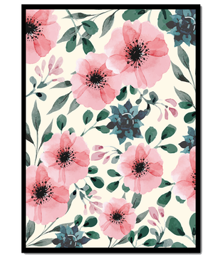 Patrón acuarela floral con flores rosas y hojas verdes