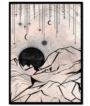 Abstract celestial landscape with mountains and stars