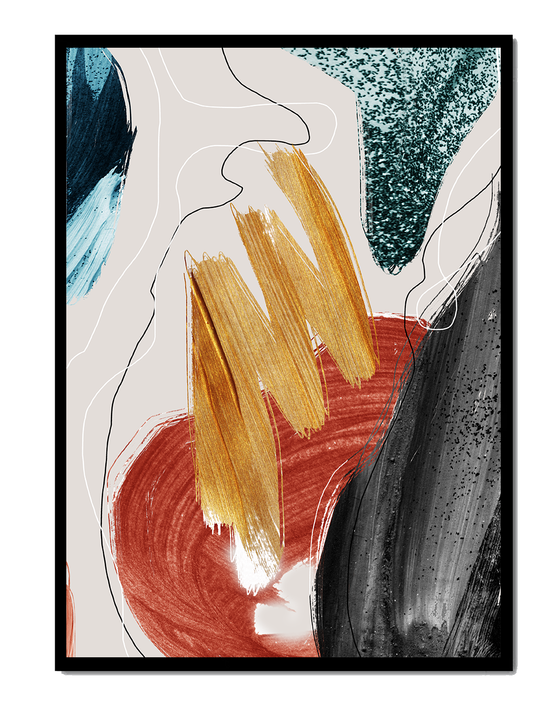 Colorful Abstract Composition with Gold Accents