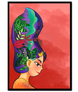 Colorful artistic portrait with nature-inspired hair design