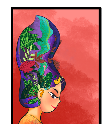 Colorful artistic portrait with nature-inspired hair design