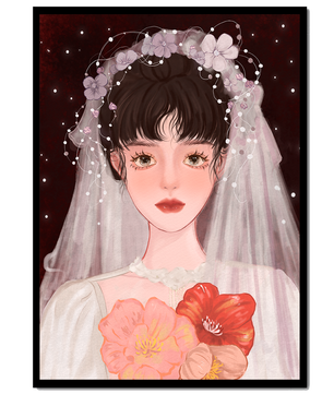 Elegant bridal portrait with floral crown and veil