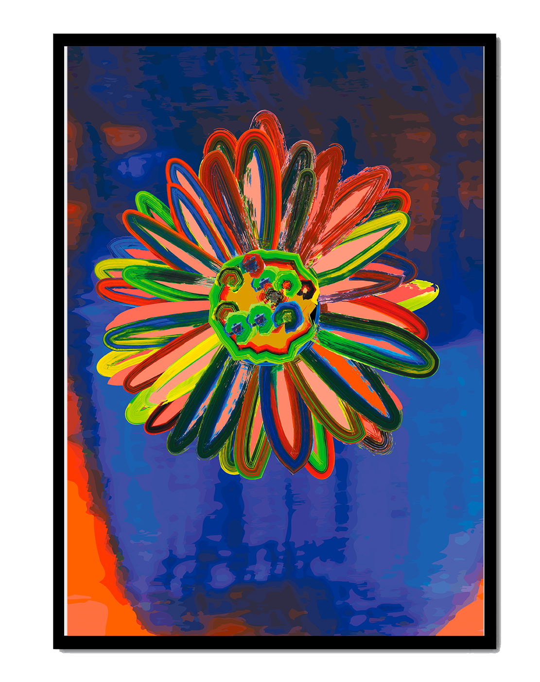 Farbenfrohe abstrakte Blumenkunst mit dynamischen Pinselstrichen