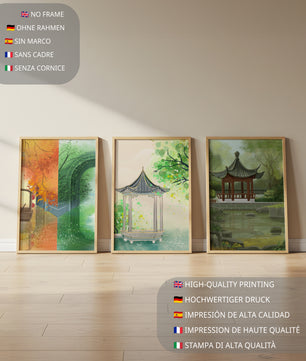 Art de paysages orientaux avec des éléments architecturaux