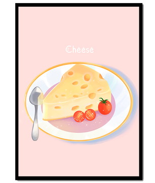 Plate with Cheese and Tomatoes on Pink Background
