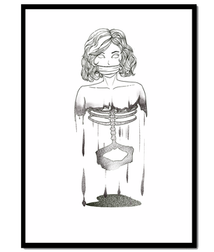 Surreal illustration of a woman with abstract ribcage and melting effect