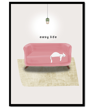 Minimalist Interior with Pink Sofa and Relaxed White Cat