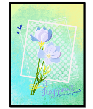 Ilustración floral delicada con colores pastel y lunares