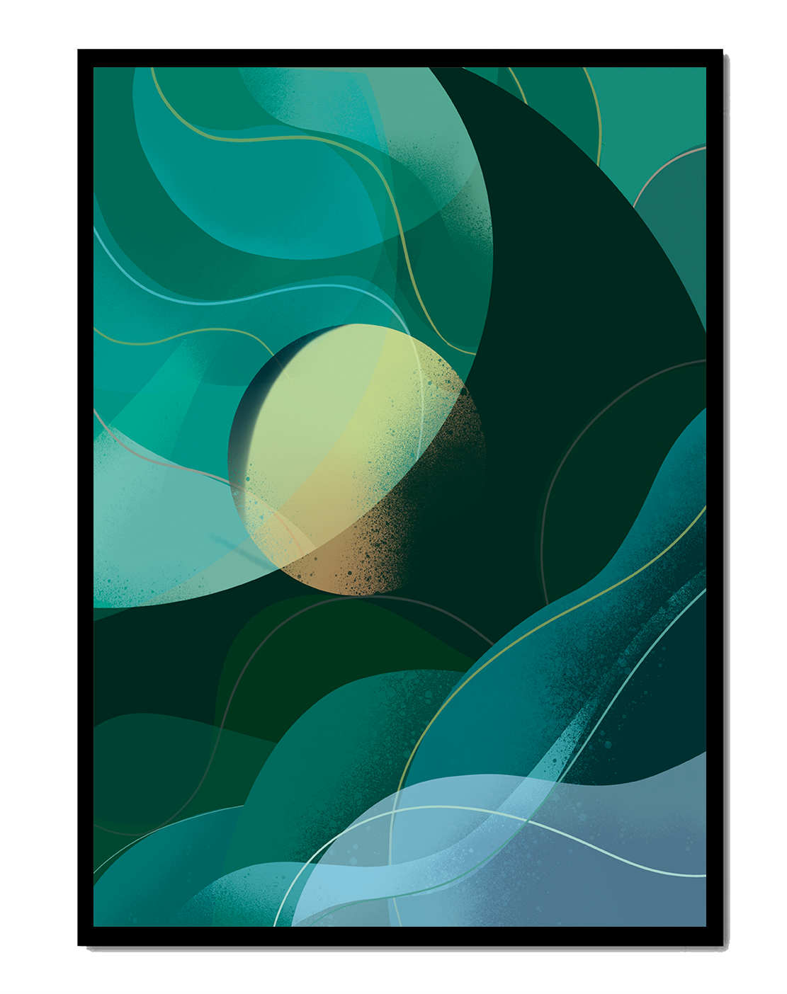 Abstract green and blue fluid shapes with gradient effect
