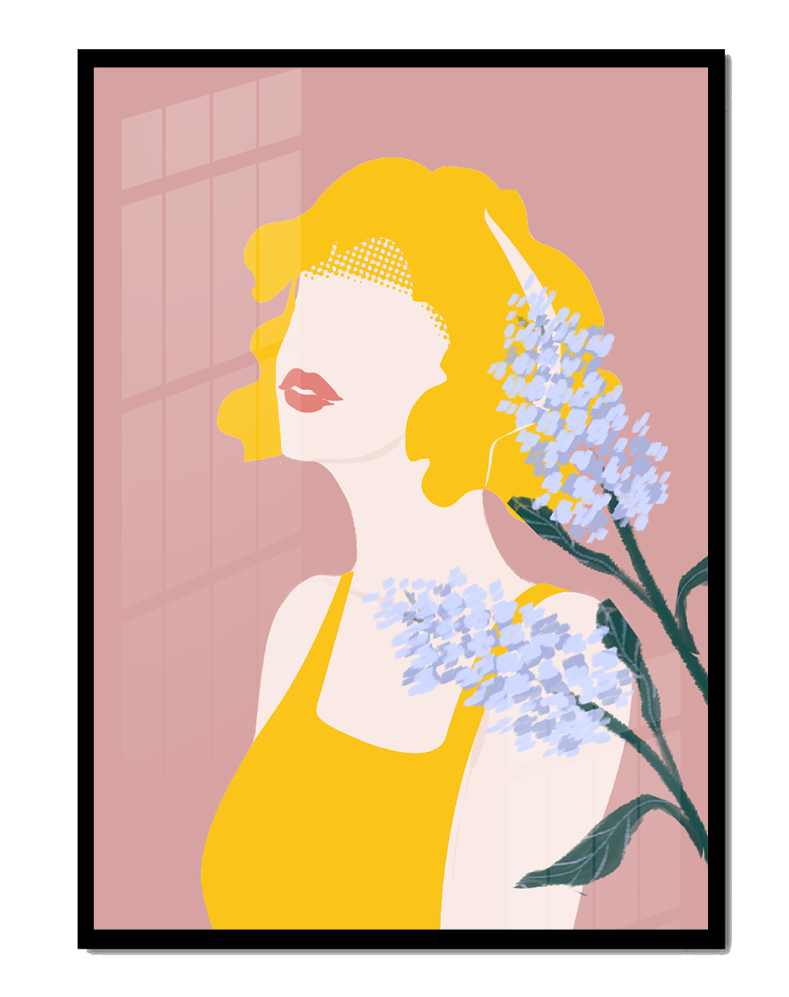 Abstract Portrait with Yellow and Lavender Accents