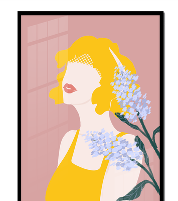 Abstract Portrait with Yellow and Lavender Accents