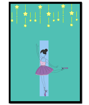 Elegant ballerina illustration with stars on a teal background