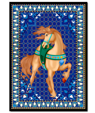 Arte de caballo con patrón intrincado y un borde decorativo vibrante