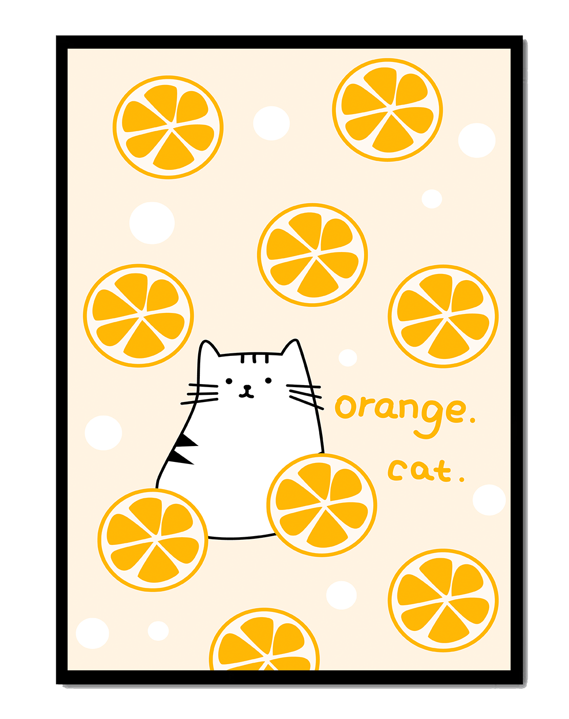 Playful illustration featuring a cat and orange slices