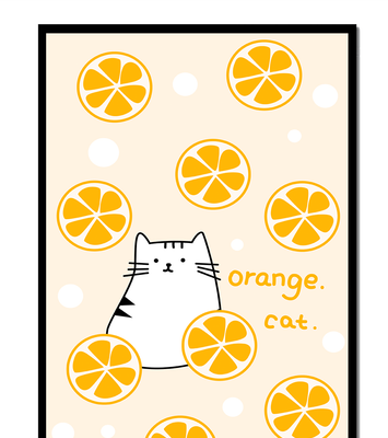 Playful illustration featuring a cat and orange slices