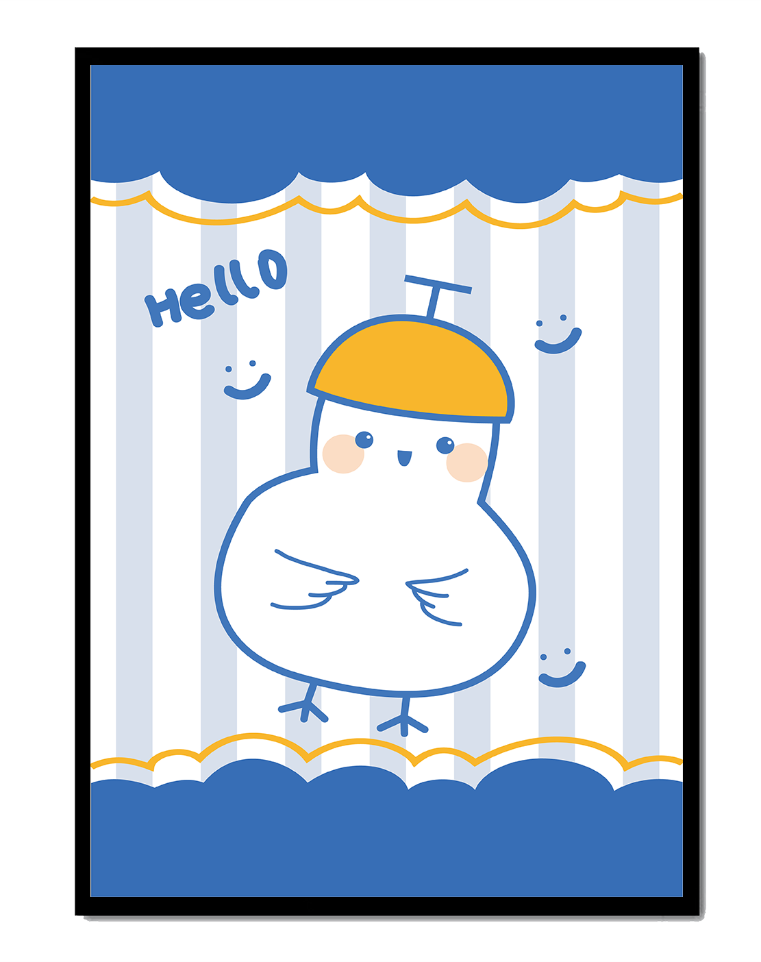 Cartoon bird illustration with cheerful design elements